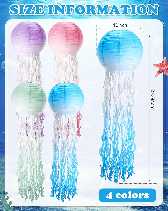 18 Pcs Jellyfish Paper Lanterns Mermaid Birthday Decorations Hanging Lantern Lamps for Ocean Theme Decor Under The Sea Party Supplies(Gradient Color)