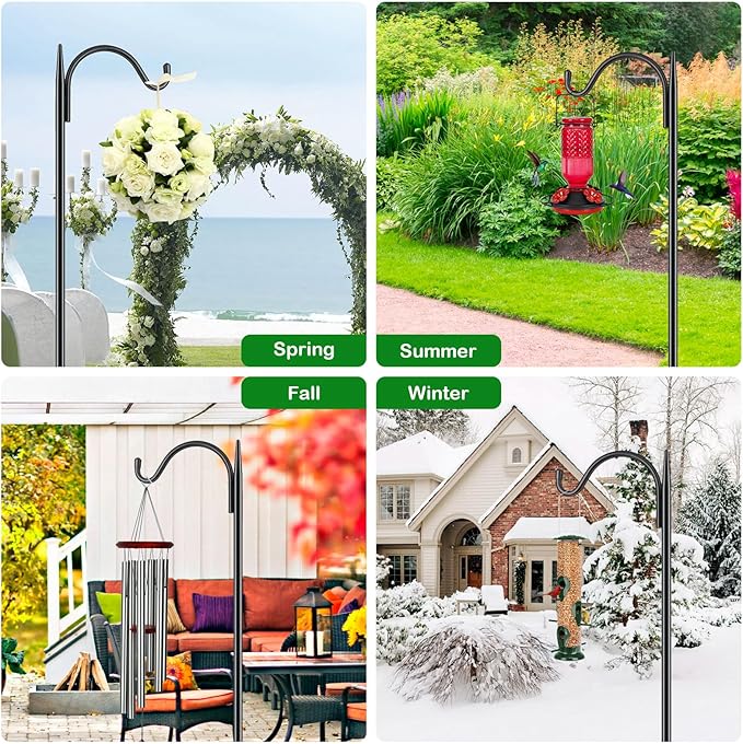 FEED GARDEN Adjustable Outdoor Shepherd Hook Bird Feeder Pole with 5 Prongs Base, 60 Inch Tall 5/8 Inch Thick, Heavy Duty Shepard Hook Stand for Hanging Bird Feeders, Plant Baskets, Black (1 Pack)