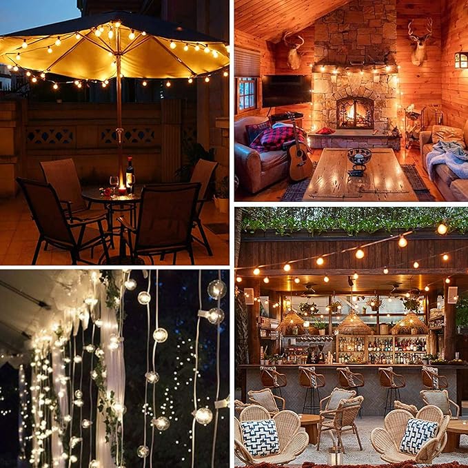 GOOTHY 25Ft Globe Led String Lights Waterproof, Connectable Hanging Patio String Lights with 14 LED Plastic Globe Bulbs, Indoor/Outdoor Decoration Lights for Room Patio Garden Bistro Backyard -White
