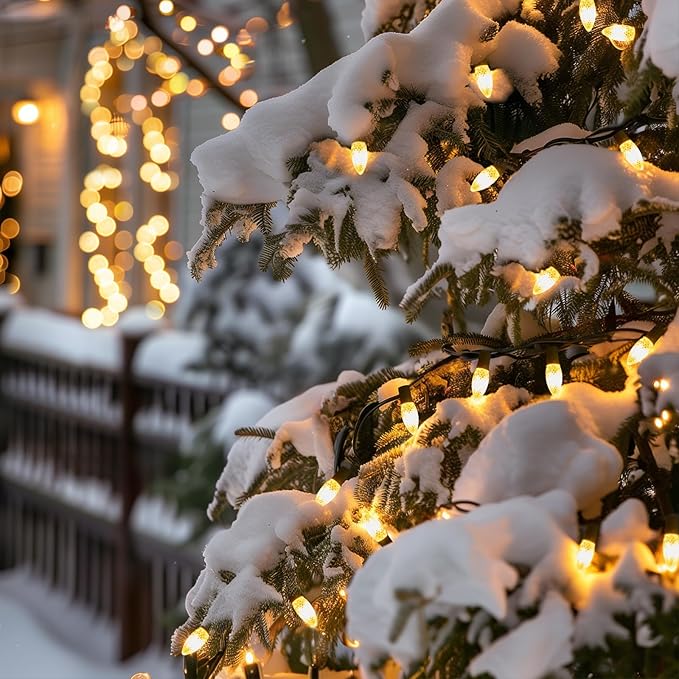 C9 Christmas Pathway Lights Outdoor, 25.7 Feet 20 LED C9 Strawberry Walkway Lights with Marker Stakes, Connectable Shatterproof C9 String Lights for Lane Outside Yard Decorations, Warm White, 4 Pack