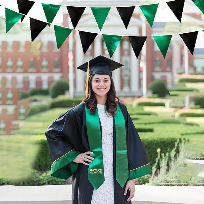 Black Green Party Decorations Metallic Fabric Triangle Pennant Banner Flag Bunting Garland for Video Game Soccer Birthday Graduations Wedding Bachelorette Halloween Outdoor Holiday Party Supplies