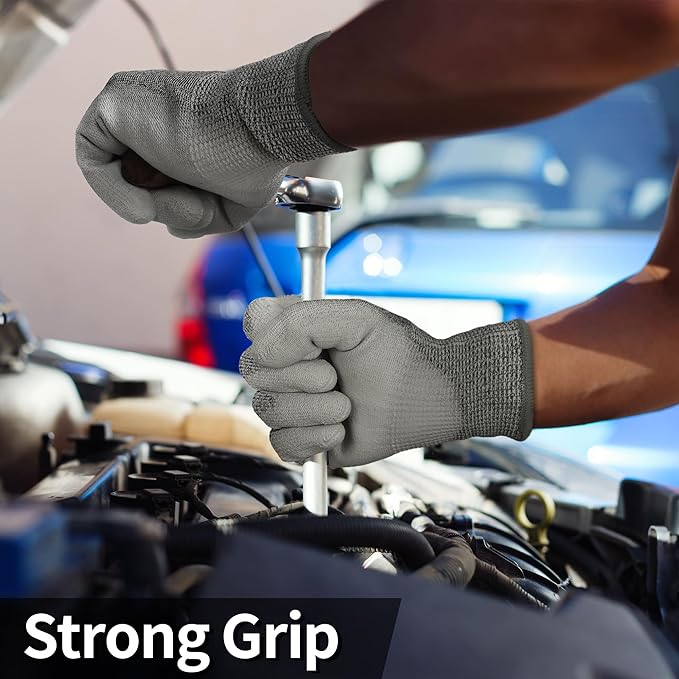 12 Pairs ANSI A5 Cut Resistant Work Gloves, Cut Proof Gloves with PU Coating, Used for Metal Fabrication, WoodWorking, Construction, Non Slip, Durable, S, CR3088