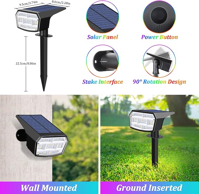 6-Pack Solar Spot Lights Outdoor, 59 LED Solar Lights Outdoor Waterproof, 9 Lighting Modes Outdoor Solar Lights for Yard, Landscape Spotlights for Christmas Garden Pathway Multicolor