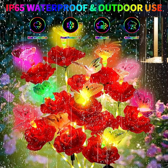 Solar Butterfly Rose Garden Lights Outdoor Waterproof Decorative Flower Garden Decor Yard Patio Lawn Outdoor, Gifts for Mother's Day3 Pack Gifts for Women (Butterfly Rose)