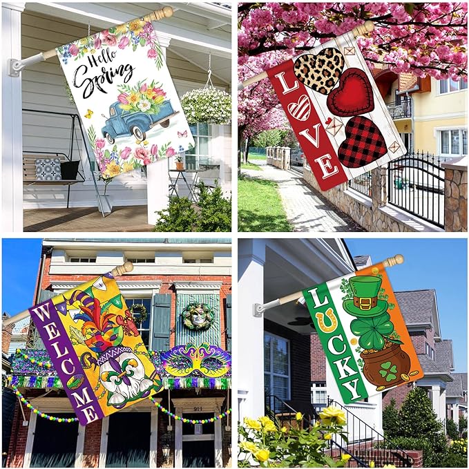 12 Pcs Seasonal House Flags 28x40 Double Sided Seasonal Large Garden Flags for All Seasons Set of 12 Spring Easter Valentine Halloween Christmas Holiday Yard Decoration, Welcome Outdoor Decor 28x40 In