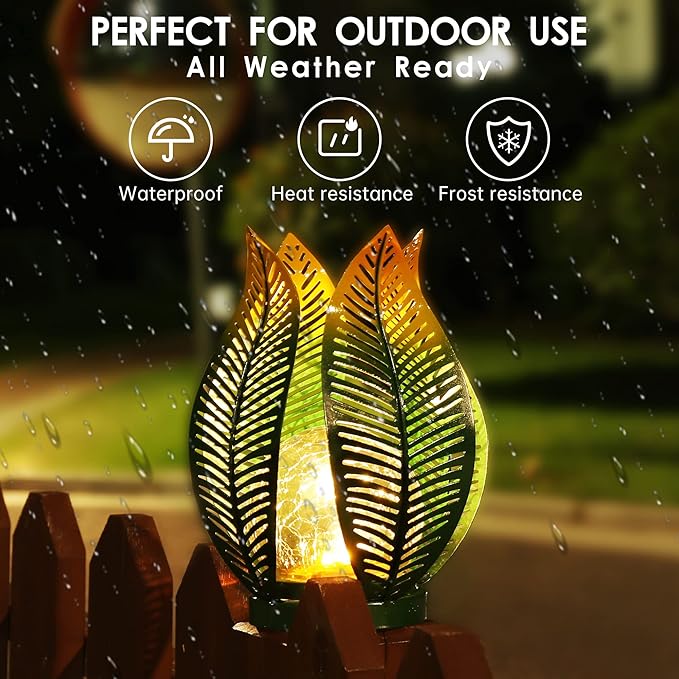 Solar Garden Lights Outdoor Decorations Garden Decor,Crackle Globe Glass,Gardening Gifts Waterproof Solar Lights for Outdoor Decor Patio,Lawn,Balcony,Porch,Yard Art