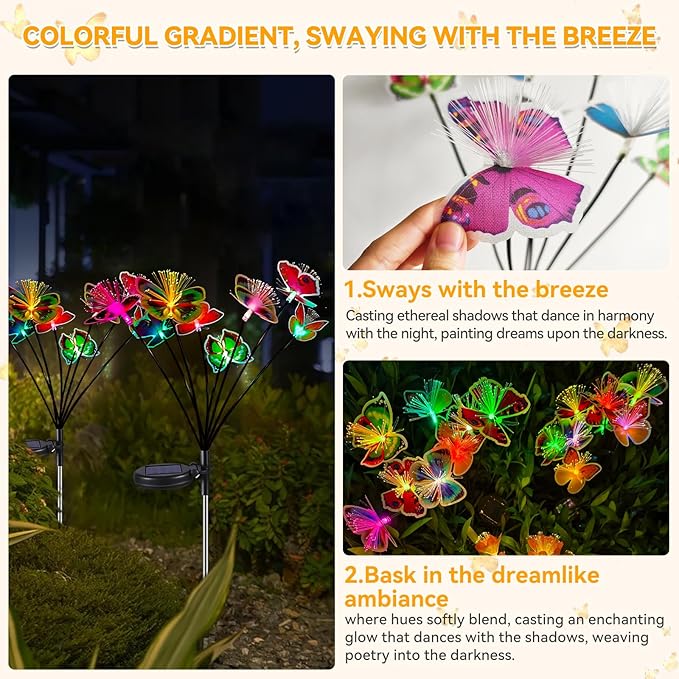 Neporal 4PK Solar Garden Lights Outdoor, Solar Flower Lights + Multi-Color Solar Butterfly Lights Outdoor, Swaying Solar Yard Decorations for Outdoor, IP65 Waterproof (Glowing Flowers, 4, Count)