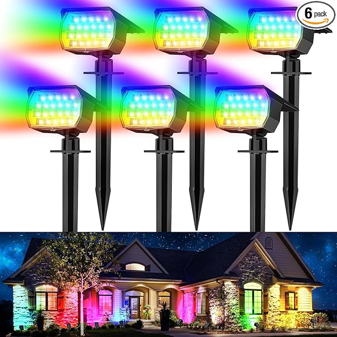 Solar Spot Lights Outdoor Color Changing, [7 Mode/6 Pack] Christmas Landscape Spotlights, Solar Lights Outdoor Waterproof, Solar Led Powered Flood Light for Outside Pathway Yard Garden Walkway