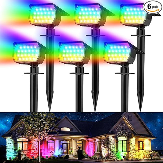 Solar Spot Lights Outdoor Color Changing, [7 Mode/6 Pack] Christmas Landscape Spotlights, Solar Lights Outdoor Waterproof, Solar Led Powered Flood Light for Outside Pathway Yard Garden Walkway
