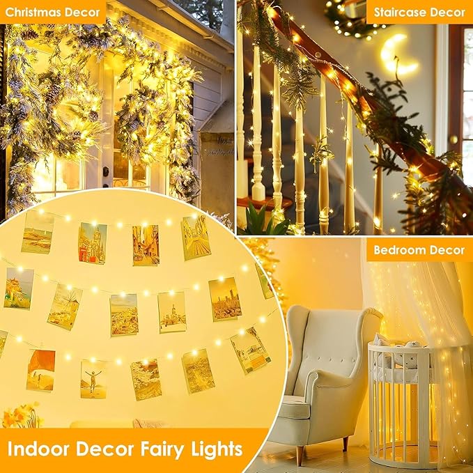 Extra Long 99Ft 300 LED Fairy Lights Plug in, Waterproof String Lights Outdoor & Indoor 8 Modes with Timer, Twinkle Light for Girl's Room Garden Birthday Halloween Christmas Decorations (Warm White)