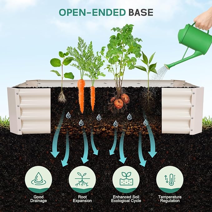 Galvanized Raised Garden Bed - 4x2x1ft Metal Garden Planter Box Outdoor | Steel Raised Bed Kit with Bracing Rods, Gloves for Gardening Vegetables Fruits and Flowers (White)