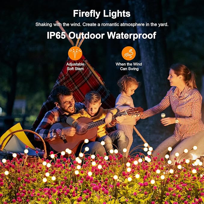 ASMAD Solar Lights Outdoor(6-Pack, 48 LEDs), Solar Garden Lights, Outdoor Decorations, Firefly Light for Patio Decor, Big Bulb, Unique Gifts for Women, Gifts for Grandma