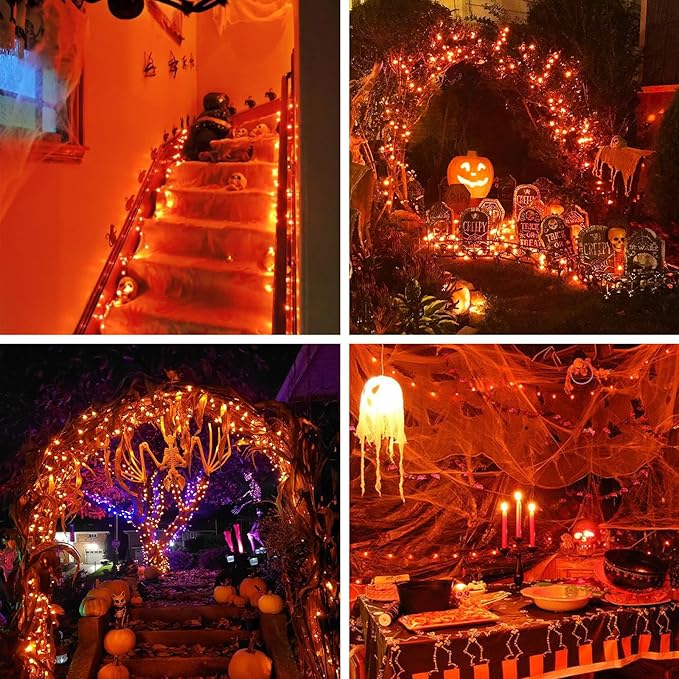 Solar String Lights Outdoor, 2-Pack Total 80FT 200 LED Solar Christmas Twinkle Lights Outside Waterproof Copper Wire 8 Modes Solar Fairy Lights for Garden Tree Party Birthday Christmas Decor(Orange)