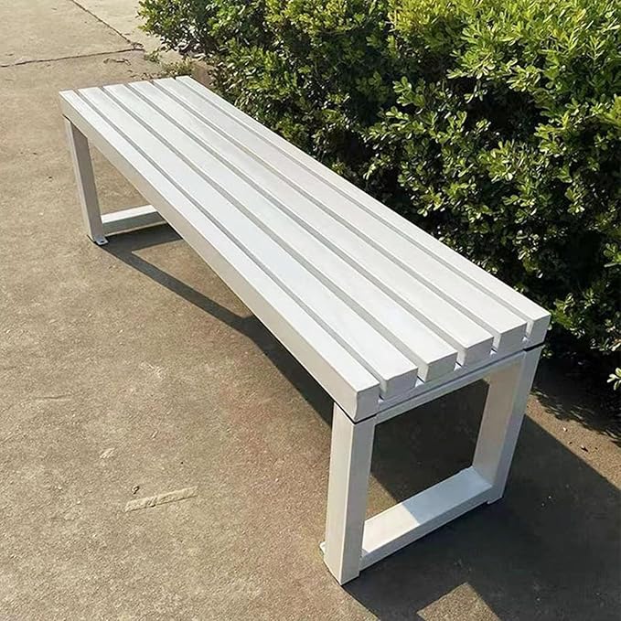 Weatherproof Metal Dining Bench, Outdoor Bench Backless Patio Bench 2-Person Farmhouse Bench Garden Bench for Kitchen, Living Room, Entryway(White,47in)