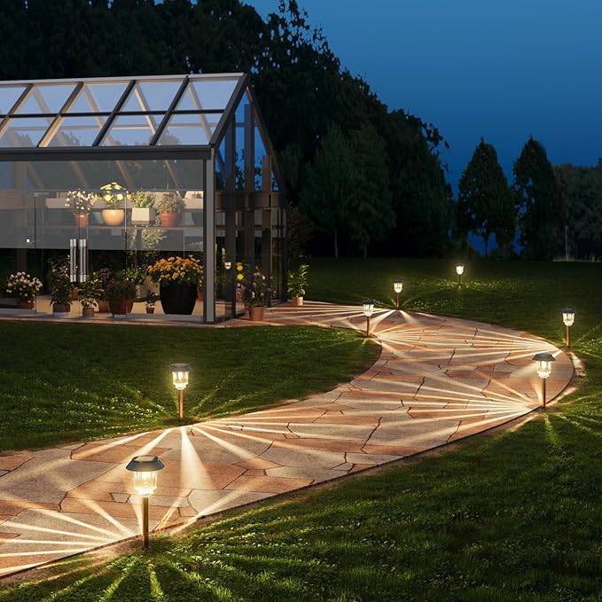 XMCOSY+ Solar Pathway Lights Outdoor - 6 Pack Solar Garden Lights, 10-40 LM Dimmable Solar Lights Outdoor Waterproof Auto On/Off IP 65 Solar Powered Landscape Lighting for Patio Walkway Driveway