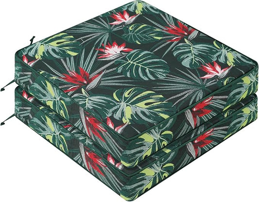 Favoyard Outdoor Chair Cushion 22 x 22 x 3 In Waterproof Pattern Fade Resistant Cushions for Patio Furniture with Removable Cover Attach Straps 28D Foam Insert Cushions Pads for Seat Sofa Couch 2 Pack