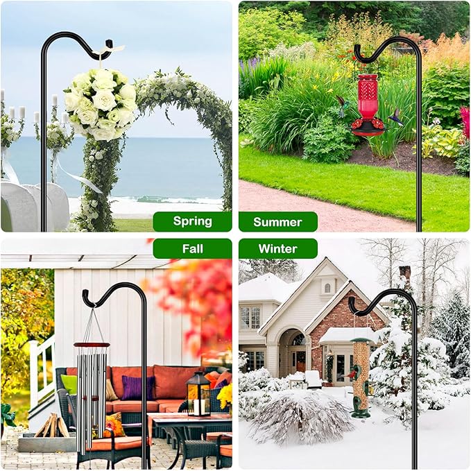 FEED GARDEN Shepards Hooks for Outdoor Bird Feeder Pole 60 Inch Adjustable Tall Heavy Duty Shepherds Hooks for Hanging Plant Baskets, Solar Lights, Wedding Decor, Lanterns, Black (2 Pack)