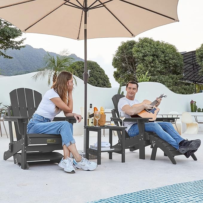 SERWALL Folding Adirondack Ottoman for Adirondack Chair, No-Assembly Weather Resistance Outdoor Footstool, High Impact Polystyrene Folding Adirondack Footrest, Gray