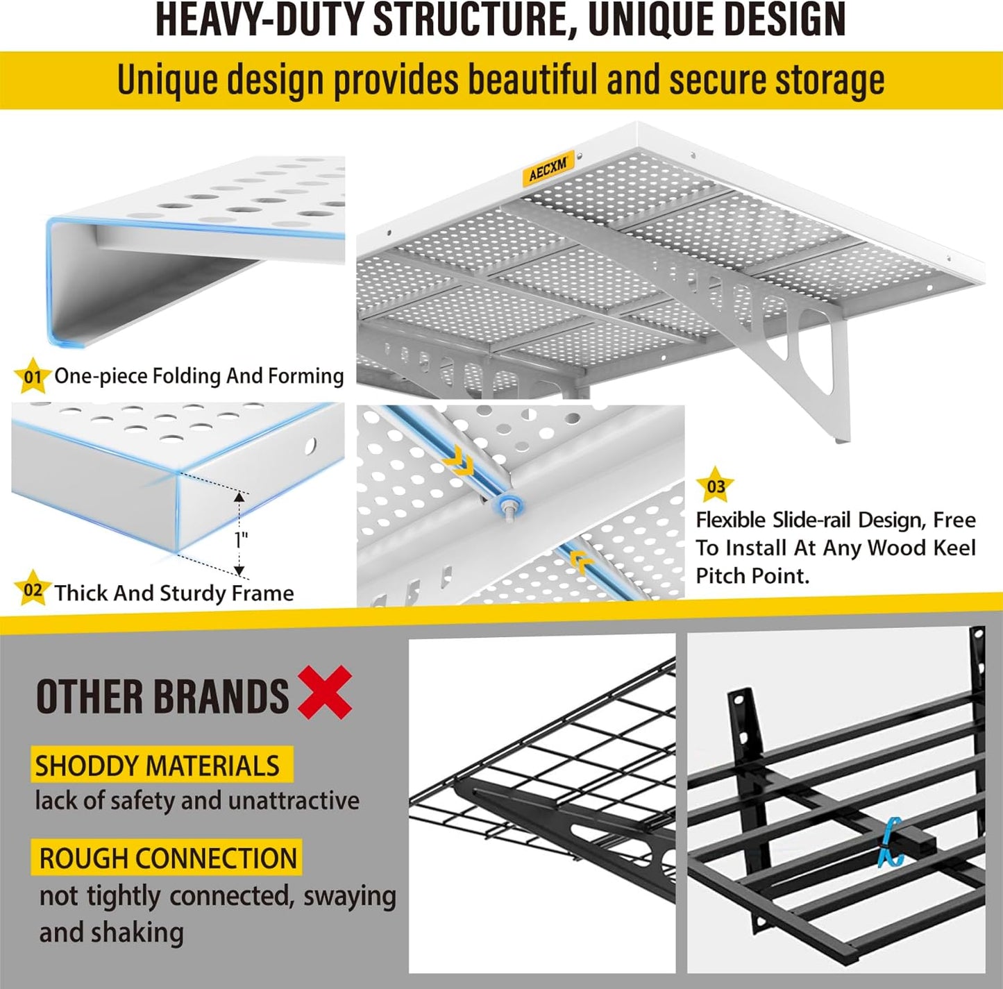 4-pack 2x3ft Adjustable Garage Wall Shelving 1120lbs Load Capacity Heavy Duty Wall Mounted Storage Shelf Metal Floating Shelves for Garage(White)