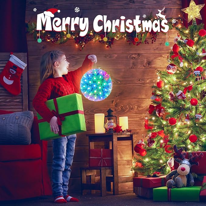 Brightown Christmas Hanging Starlight Sphere Light, 6” 100 RGB Replaceable LED Bulbs with Add-On Plug, LED Sphere Lights for Trees Party Wedding Patio Indoor Outdoor Decorations