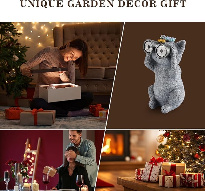Outdoor Solar Garden Statues, Funny Garden Decor Statue - Resin Animal Statues Decor with Binoculars, Outdoor Solar Statues for Patio Decor, Unique Garden Gifts for Women.