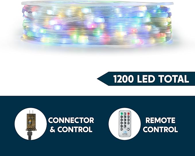 Joiedomi 1200 LED Christmas Lights Outdoor,394 FT Multicolor Christmas Tree Lights with 8 Modes Timer, PVC Clear Wire String Lights with Reel for Indoor Outdoor Holiday Xmas Eve Night Decorations