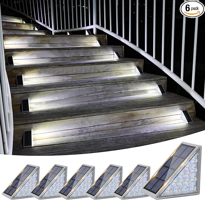 VOLISUN Solar Stair Lights 6 Pack, Solar Step Lights Waterproof IP67, Outdoor Step Light with 13 LEDs, Outdoor Lighting Decor for Yard Stair, Patio, Front Step, Front Porch and Deck(Cool White)
