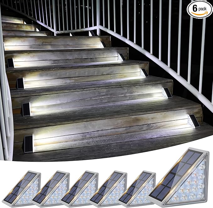 VOLISUN Solar Stair Lights 6 Pack, Solar Step Lights Waterproof IP67, Outdoor Step Light with 13 LEDs, Outdoor Lighting Decor for Yard Stair, Patio, Front Step, Front Porch and Deck(Cool White)