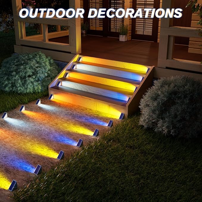 VOLISUN Solar Stair Lights 8 Pack, 7 Fixed Colors, Solar Step Lights Outdoor Waterproof IP67, LED Outdoor Step Light, Deck Light Outdoor Decor for Garden Stair, Front Step, Porch and Patio