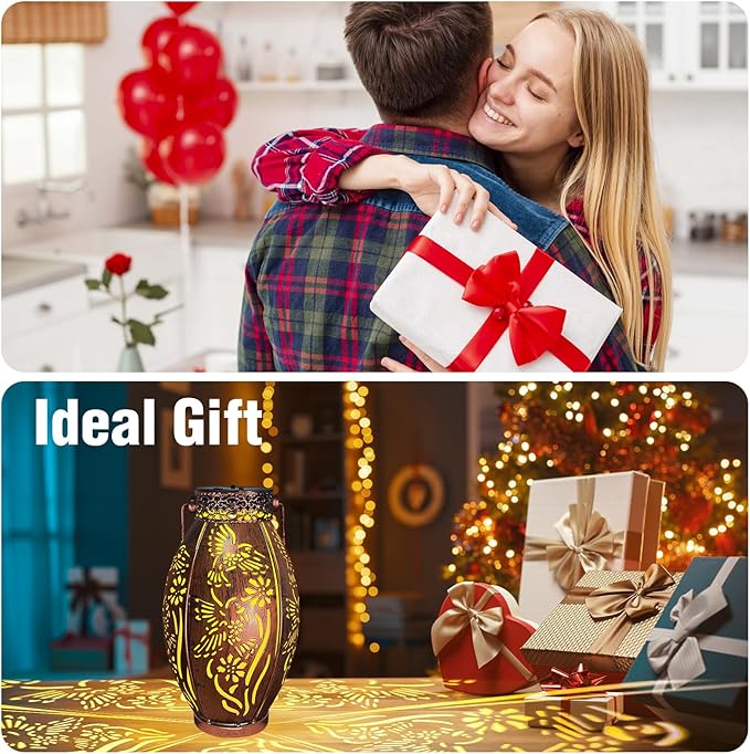 pearlstar 2 Pack Decorative Solar Lantern Lights for Hanging or Table Outdoor Solar Light for Patio Yard Garden Lawn Landscape Lighting Waterproof, Gift for Wamen Men Mom, Warm Lights,Hummingbird