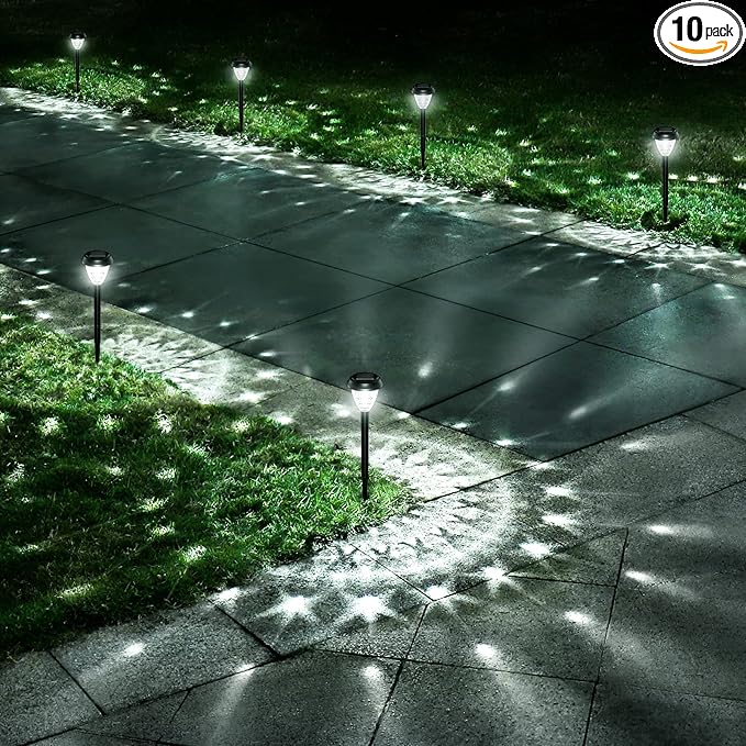 Super Bright Solar Lights, Waterproof 10 Pack, Dusk to Dawn Up to 12 Hrs Solar Powered Outdoor Pathway Garden Lights Auto On/Off, LED Landscape Lighting Decorative for Walkway Patio Yard
