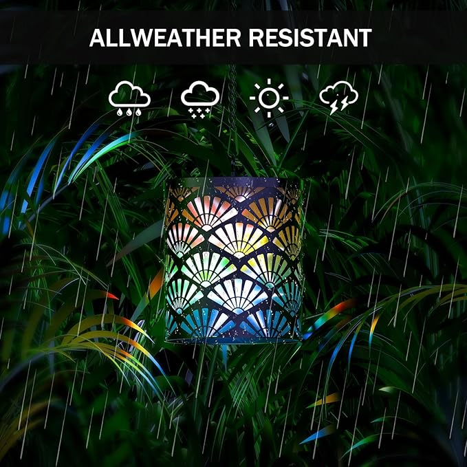 RGB Solar Lanterns Outdoor Waterproof Hanging Solar Lights Gifts for Men Women Metal Decorative LED Lanterns for Yard, Patio, Lawn, Tabletop, Pathway, Landscape, Garden Decor Fan Style(1 Pack)