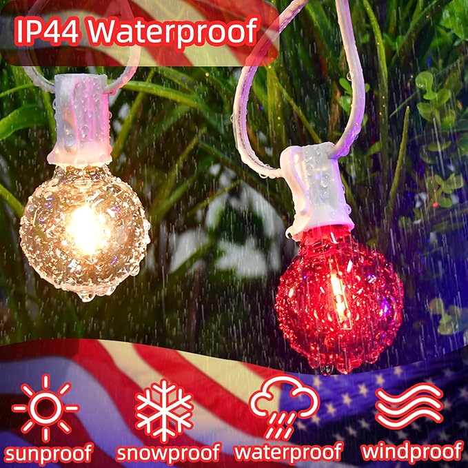 G40 LED Red White and Blue Lights, 27.8 FT 4th of July Lights Plug in with 25+3 Bulbs, Patriotic Decorations Outdoor String Light for Memorial Day Independence Day Patio Garden Backyard Bistro Decor