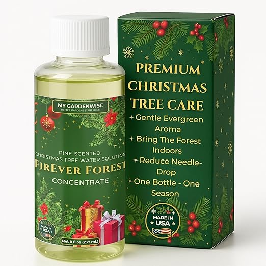 FirEver Forest Pine-Scented Christmas Tree Food | Preserver Additive & Season Extender for Live Xmas Trees | Keep It Green, Reduce Needle-Drop | Miracle Freshness (8 oz)