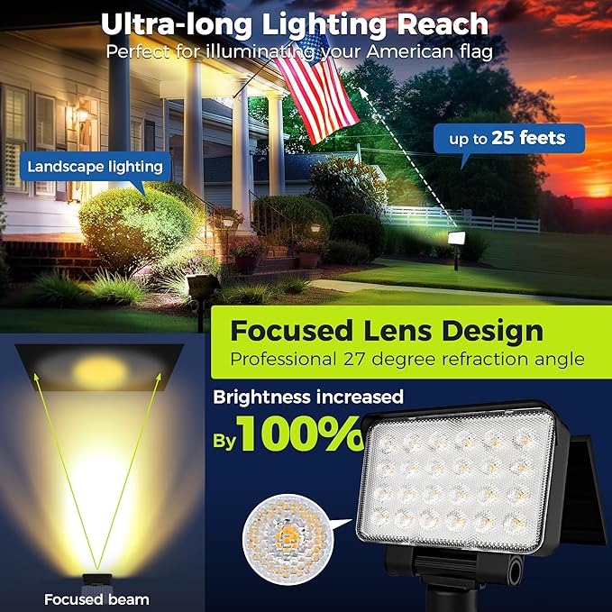 Solar Spot Lights Outdoor Waterproof for Flag, Tree, House, Garden, Yard, Landscape Spotlights for Accent Uplighting Halloween Christmas Decorations-4 Pack