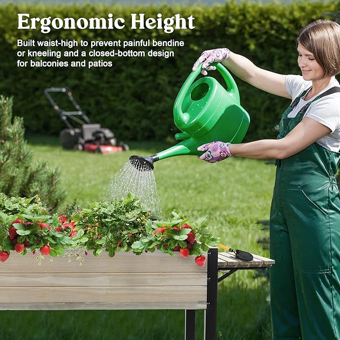 Raised Garden Bed, Metal Leg Wood Planter Boxes with Folding Storage Shelf,Elevated Planter Box for Growing Fresh Herbs, Vegetables, Flowers Great for Outdoor Patio, Deck, Balcony（Gray）