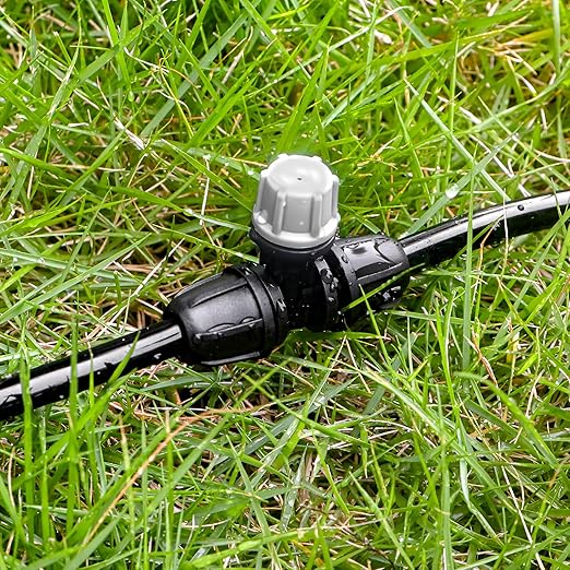 24 Pcs Upgraded Micro Spray Irrigation Drippers for 1/4" Drip Tubing, Adjustable Three-Way Atomizing Nozzle Irrigation Emitters Tee Misting Drippers for Drip Sprinkler Systems
