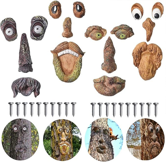 4 Pack Tree Faces Decor Outdoor with 20 Screws, Tree Face Outdoor Statues Old Man Tree Hugger Bark Ghost Yard Art Garden Decoration, Tree Decorations Outdoor for Halloween Easter