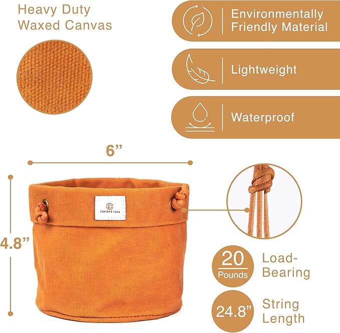 Waxed Canvas Handmade Hanging Planter for Indoor/Outdoor Plants, Hanging Basket Plant Holder Dijon Yellow