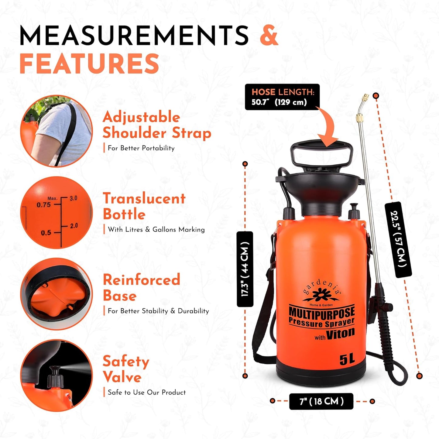 Pump Sprayer Upgraded Garden Sprayer with Viton Seals Telescopic Metal Lance, Premium Pumping Spray Bottle 5L-S with Spare Parts for Watering Plants Lawn Care & Home & Car Cleaning