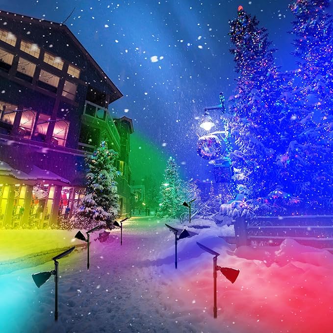 Solar Outdoor Spotlights - 18 LED, 600 Lumens, Waterproof, 7 Colors Adjustable for Year Round Patio, Garden, and Landscape Festive Lighting (1 Pack)