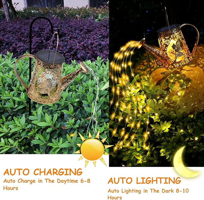 YJFWAL Solar Watering Can Lights, Unique Fairy Gifts for Women Mom Grandma Birthday, Waterproof Outdoor Garden Decor Large Hanging Solar Lantern Fairy Lights for Patio Porch Yard Flowerbed Pathway
