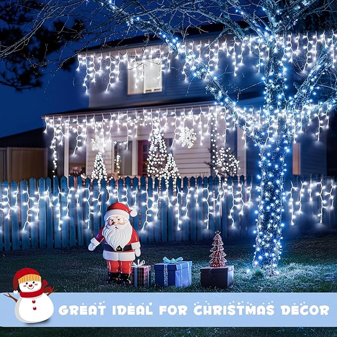JMEXSUSS Christmas Icicle Lights for Outside: 800 LED White Icicle Lights Outdoor Waterproof - White Christmas String Lights for House Wedding Party Christmas Decoration