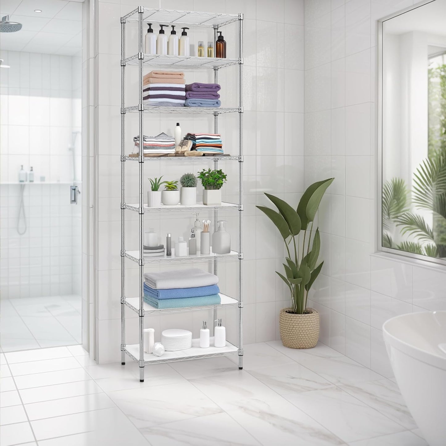 Finnhomy 8-Tier Wire Shelving Unit Adjustable Steel Wire Rack Shelving, 80.7 Inches Height 8 Shelves Metal Storage Rack, Pantry Shelves for Storage with PE mat, NSF Certified, Chrome