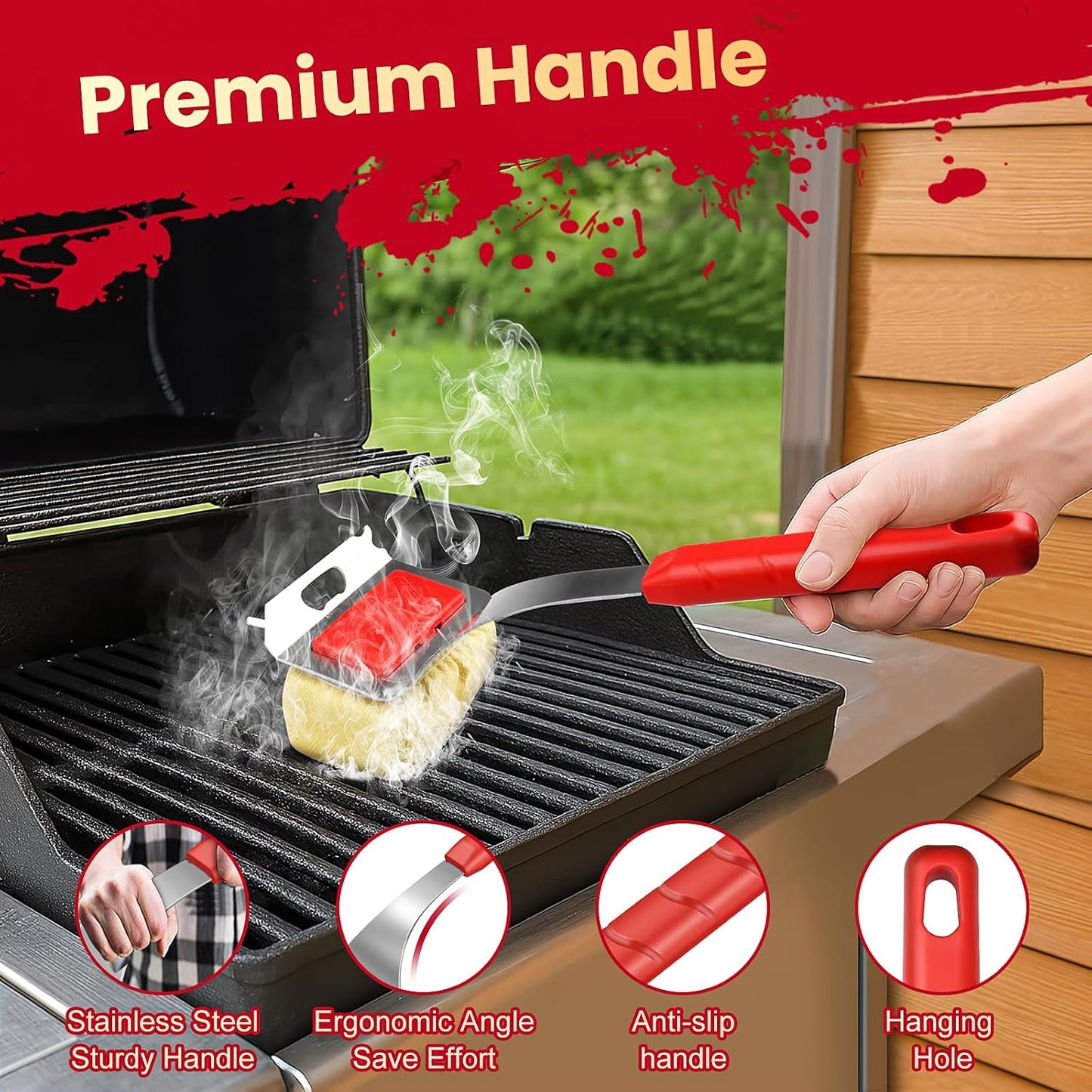 Grill Brush Bristle Free + 5 Replaceable Pads, Steam Grill Brush for Outdoor Grill, BBQ Grill Brush and Scraper for Cast Iron/Stainless Steel Grates, Safe Grill Cleaner Brush, Gift for Men Dad