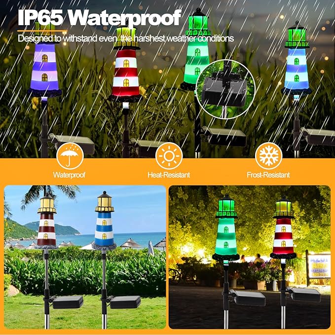 Lighthouse Solar Lights, 4 Pack Solar Outdoor Waterproof Lights, Perfect for Your Garden, Yard, Flower Bed, Patio, Sidewalk, Driveway or Any Other Place