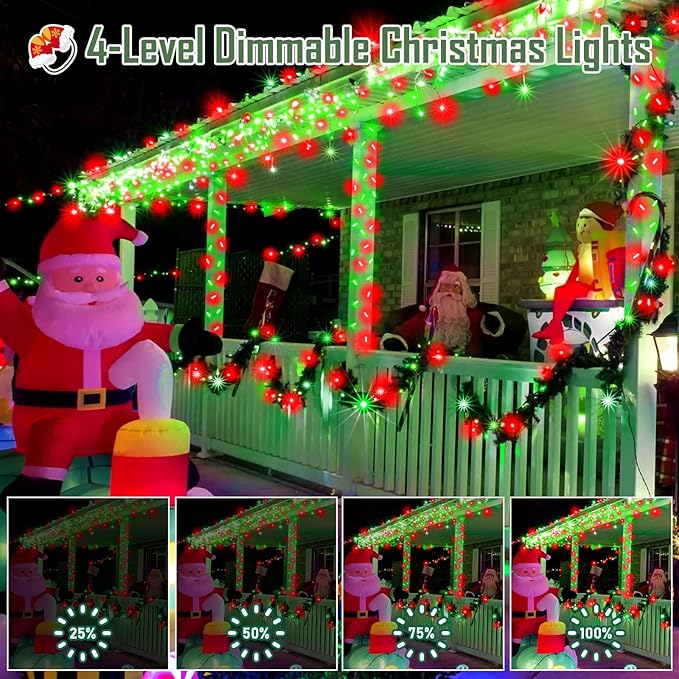 Heceltt 360 LED 118 FT String Lights Outdoor, 8 Modes Christmas Lights Plug in, IP44 Waterproof Led String Lights with Timer and Memory for Xmas Yard Garden Decorations (Red and Green)