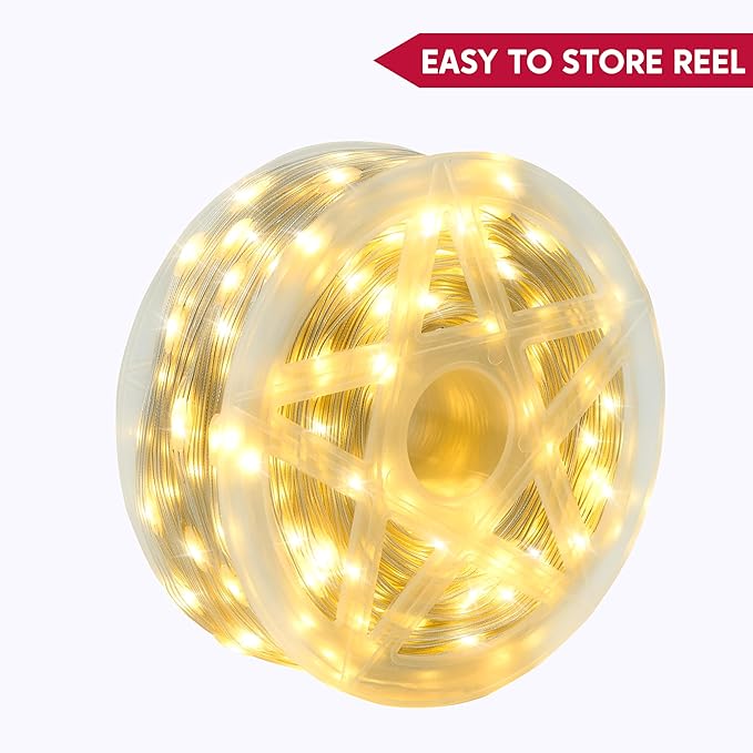 Joiedomi 600 LED Christmas Lights Outdoor,197 FT Warm White Christmas Tree Lights with 8 Modes Timer, PVC Clear Wire String Lights with Reel for Indoor Outdoor Holiday Xmas Eve Night Decorations