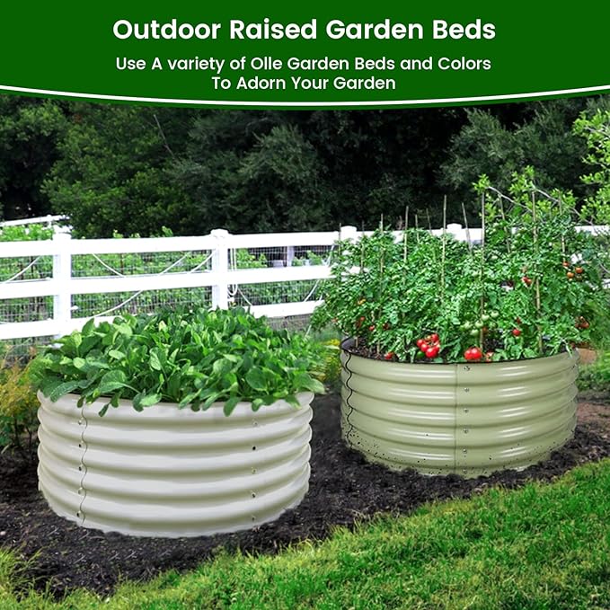 Olle 17" Tall 42" Round Raised Garden Bed Metal Raised Beds for Gardening, Large Planter Box Round Raised Garden Beds Outdoor for Vegetables, Sage Green