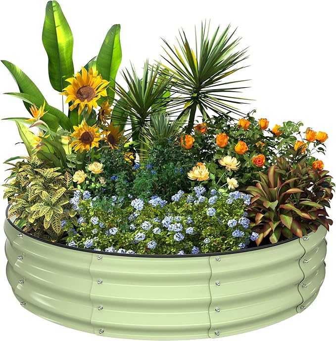 Kesfitt Raised Garden Bed Kit,Outdoor Galvanized Planter Large Metal Raised Boxes with Safety Edging and Gloves for Gardening Vegetables,Fruits,Flower(4x4x1FT)